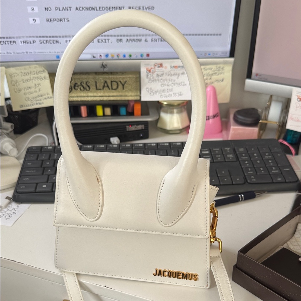 Jacquemus Cream Leather Mini Tote with Gold Hardware